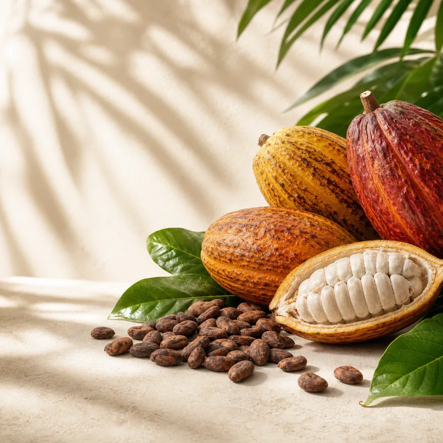 Fine Trinitario cacao pods and raw cacao beans from the Dominican Republic